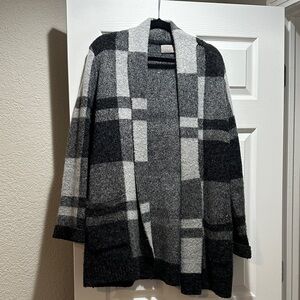 Cyrus Black and Gray Plaid Cardigan